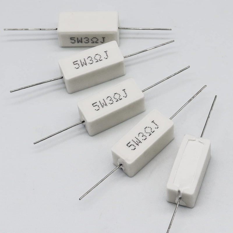 Dimlove Cement Resistor,10 PCS 5W 3 Ohm 5% Axial Lead Wire Resistor White Wound Fixed Ceramic Cement Resistors Wirewound Cement Power Resistors Flame Heat Moisture Resistance Precharge Horizontal Resistors - Image 4